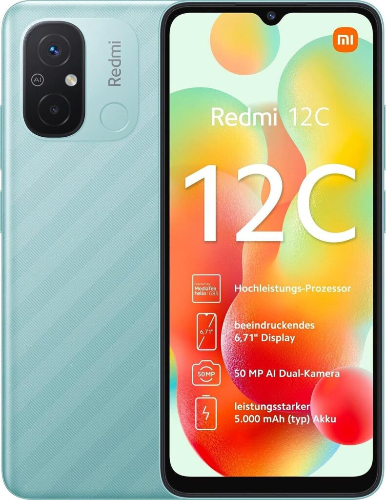 Xiaomi Redmi 12C 128GB Mobile Phone, Mint, Mint Green, Android 12, Dual SIM