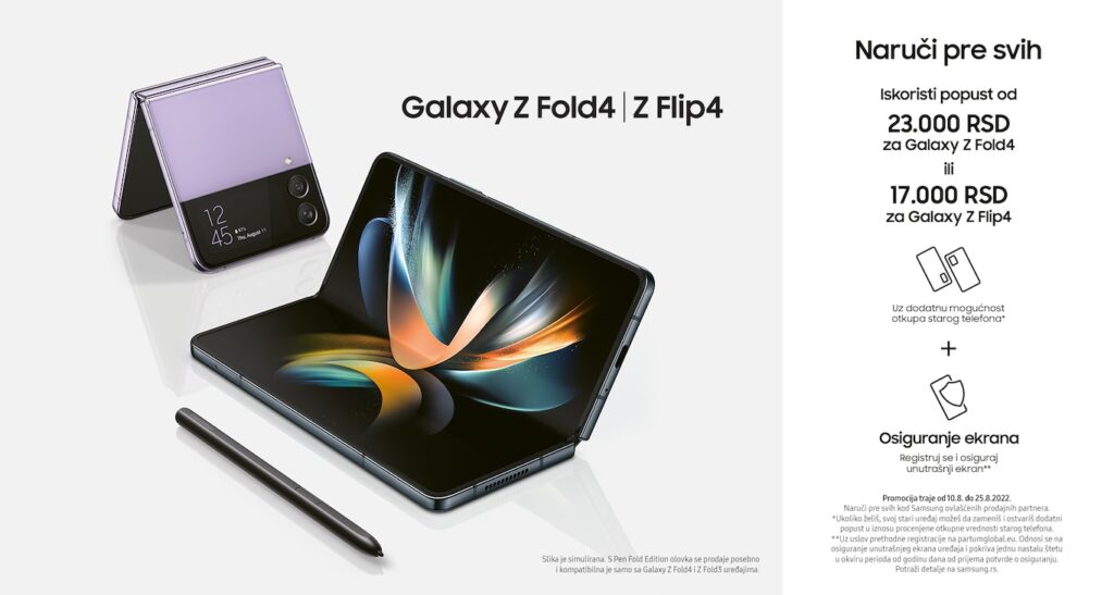 Zamjena ekrana na Samsung Galaxy Z Fold 4 ili Z Flip 4 košta 29 dolara uz Samsung Care Plus osiguranje.